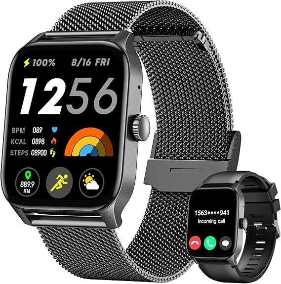 Smart Watches for Women Android iOS Phones: Black Smartwatch for Women 1.83" Touchscreen with Answer/Make Call Waterproof Heart Rate Blood Pressure Sleep Sport Alarm Pedometer Calorie Fitness Tracker