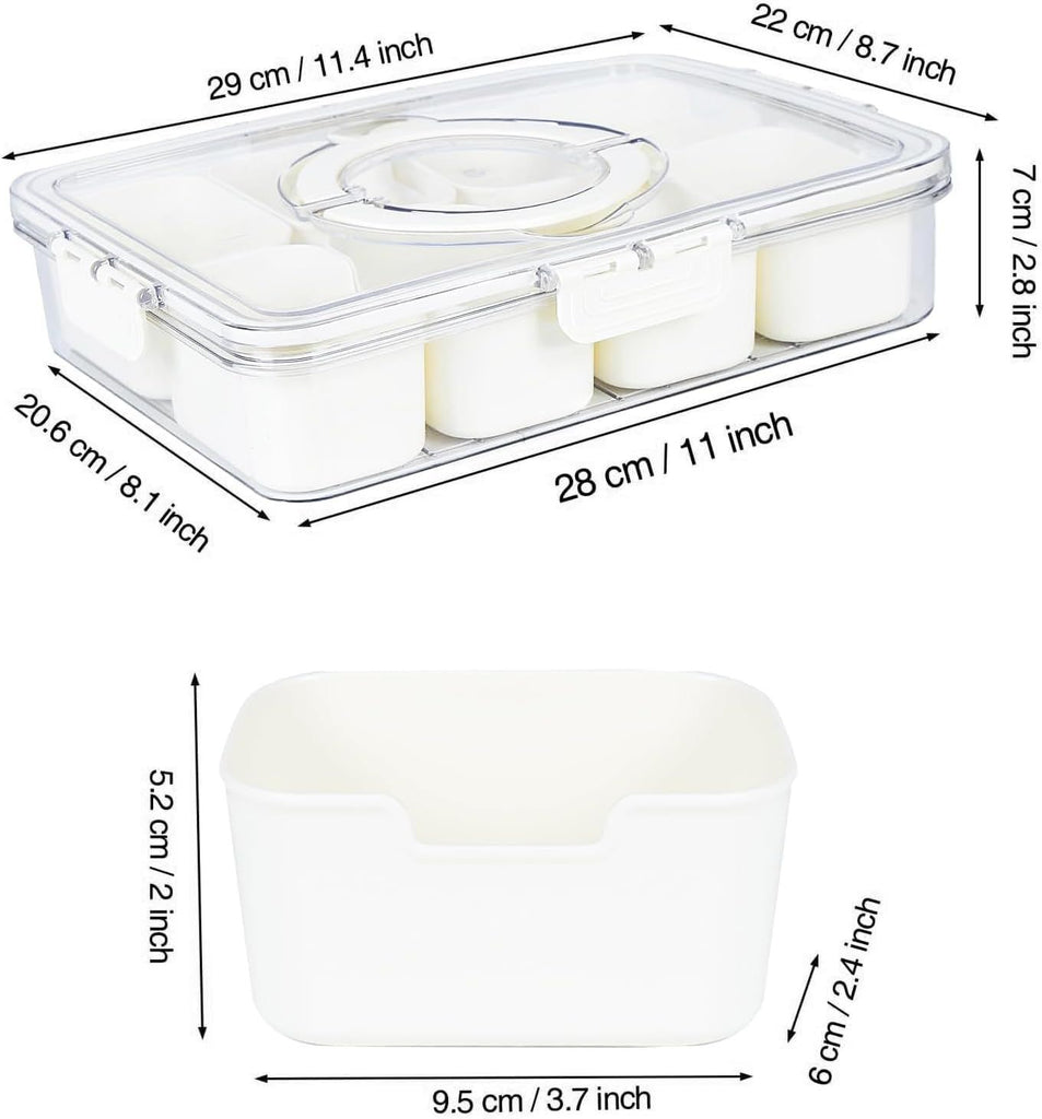 Snackle Box Container, Divided Serving Tray with Lid and Handle, Portable Charcuterie Board for Portable Snack Platters, Clear Organizer for Candy, Fruits, Nuts, Snacks, Perfect for Party, Travel