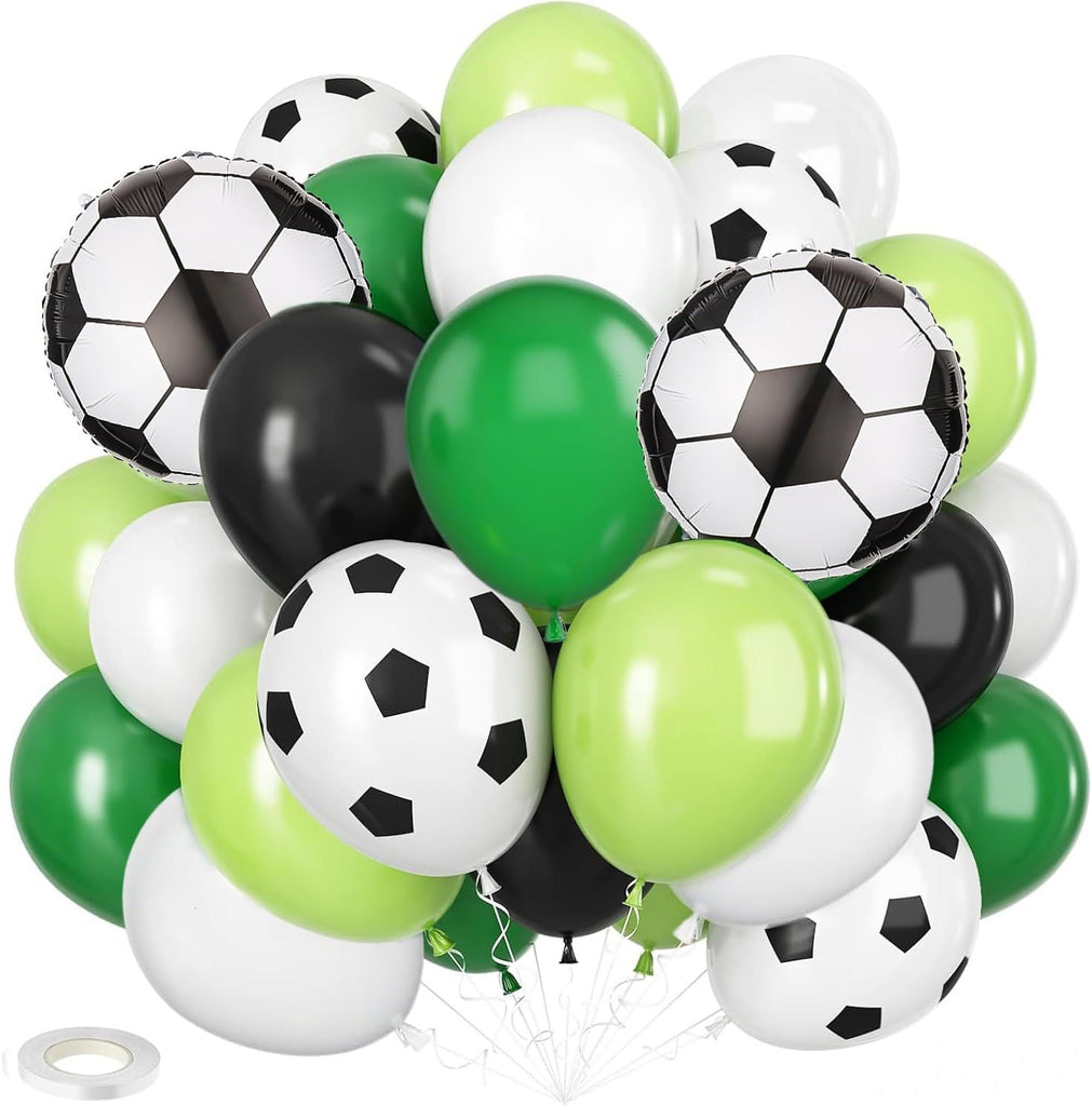 Soccer Balloons -12 Inch Green Black White with Soccer Printed Sports Latex Balloon for Sports Themed Birthday Party Baby Shower Decorations Supplies