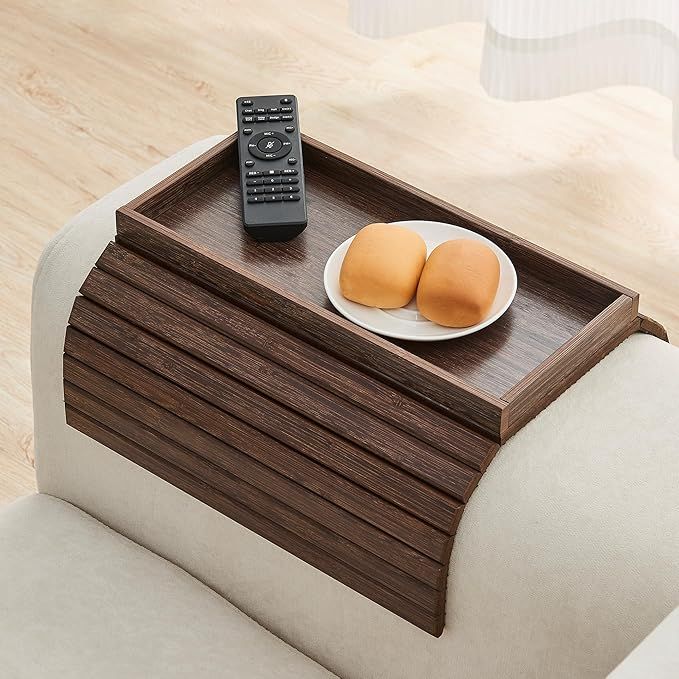 Sofa Arm Tray, Foldable Couch Arm Tray Side Table, Anti-Falling Armrest Tables Cup Holder for Snacks, Drinks, Beers, Phone, Control, Flexible and Portable, Anti-Slip Bottom