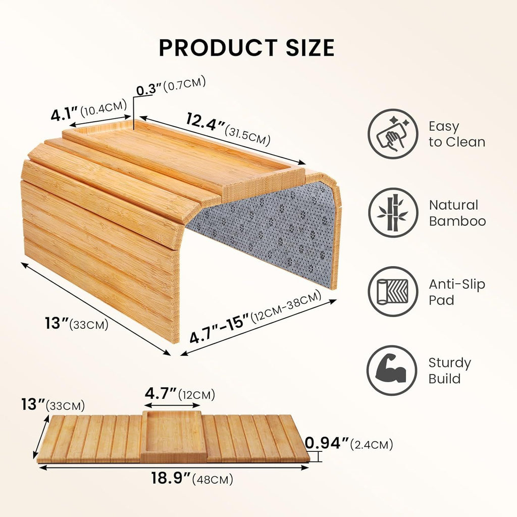 Sofa Arm Tray,Bamboo Folding Couch Arm Tray,Sofa Armrest Trays