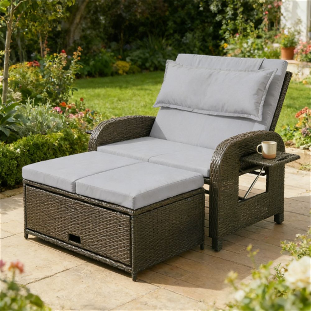 Sofa bed, outdoor sofa bed, outdoor lounge chair, gray
