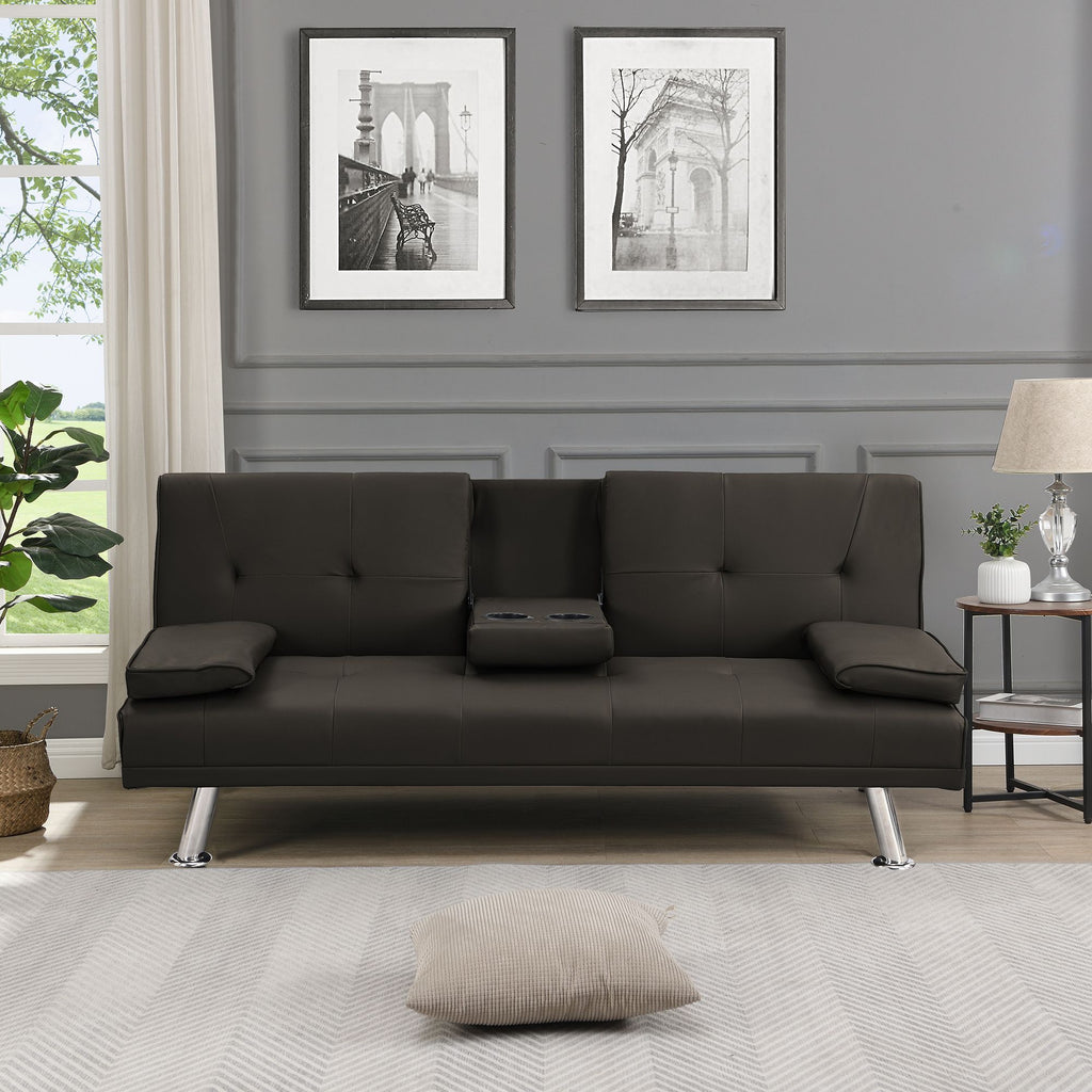 sofa bed with Armrest two holders WOOD FRAME, STAINLESS LEG, FUTON SOFA PVC