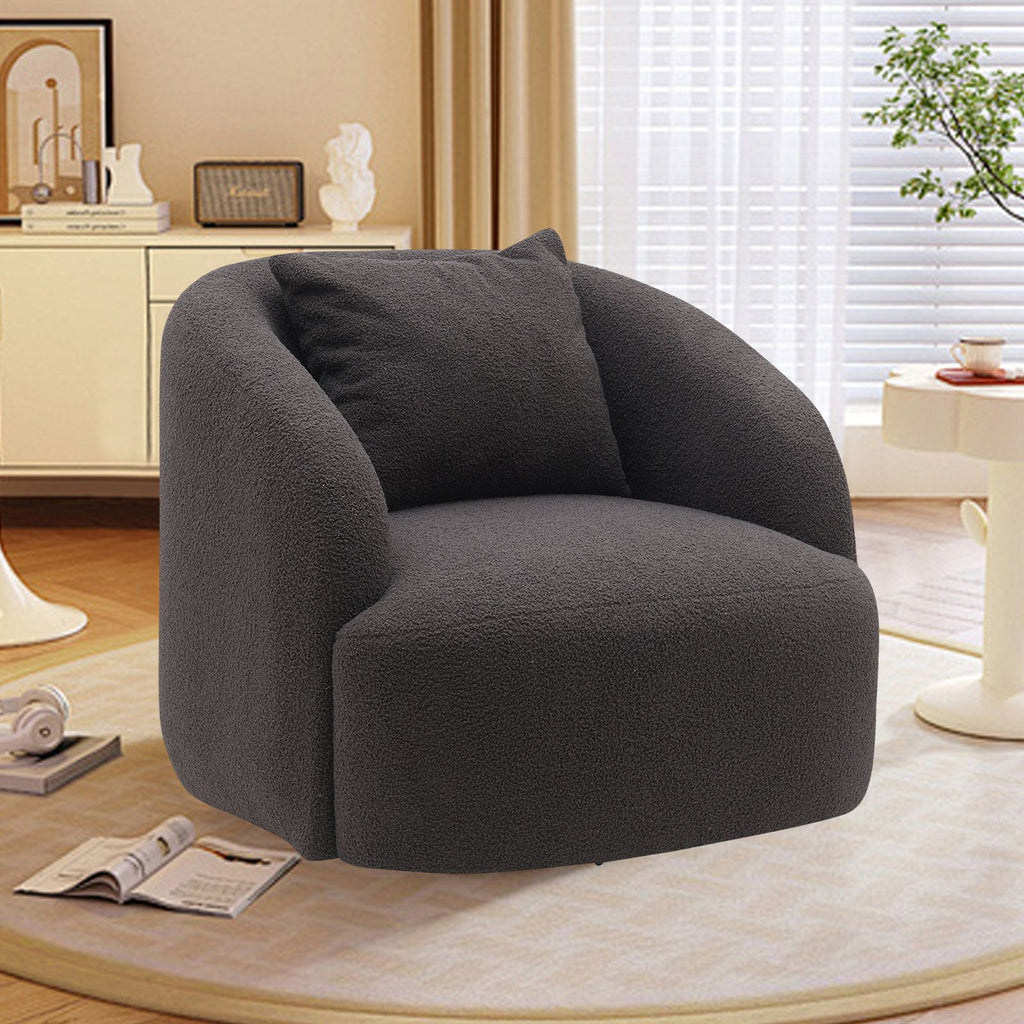 Soft Boucle Upholstered Swivel Accent Barrel Chair Wide Seat Round Single Sofa Chair 360 Swivel