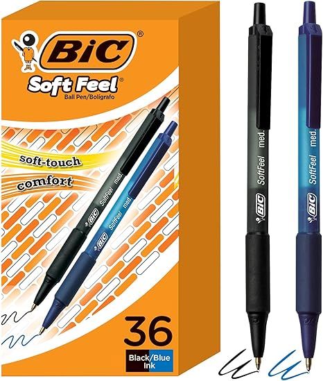 Soft Feel Retractable Ballpoint Pen with 1.0 mm Medium Point and No-Slip Grip, 36-Count in Assorted Ink