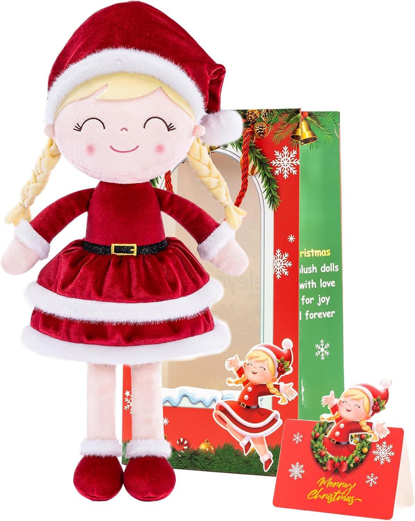 Soft Plush Doll Christmas Girl Dolls with Red Dress, Gift Box  Holiday or Birthday Gift for Toddlers