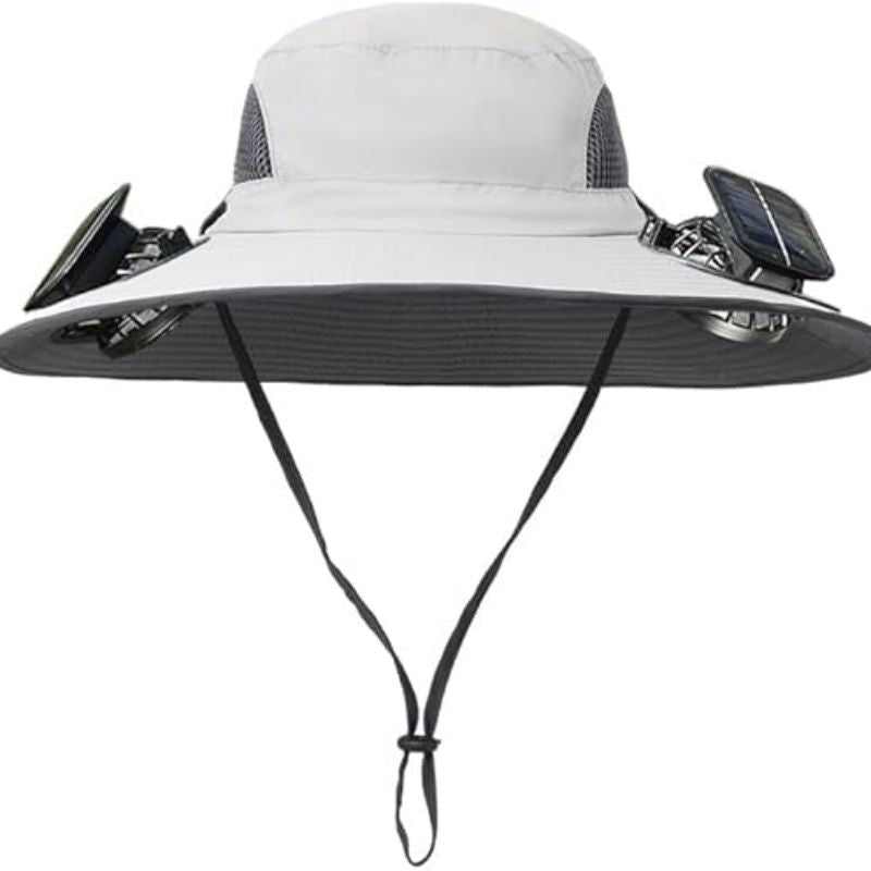 Solar Fan Hat Rechargeable 2Detachable Solar Fans,Water-Repellent Wide Brim Bucket Hat, Outdoor Camping Hiking Golf Sun Hat