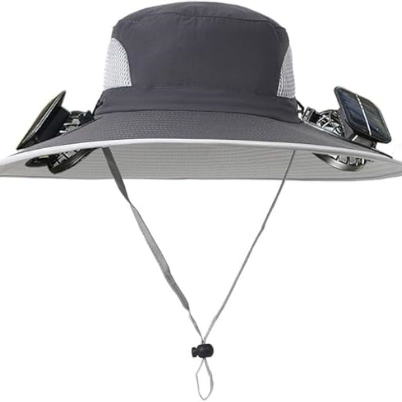 Solar Fan Hat Rechargeable 2Detachable Solar Fans,Water-Repellent Wide Brim Bucket Hat, Outdoor Camping Hiking Golf Sun Hat