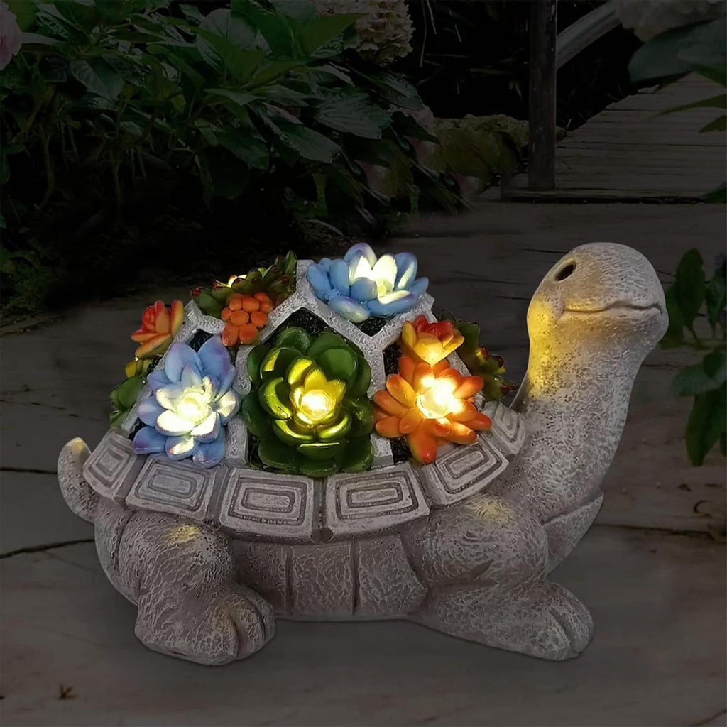 Solar Garden Outdoor Statues Turtle with Succulent and 7 LED Lights - Lawn Decor Tortoise Statue for Patio, Balcony, Yard Ornament  Gifts for Mom Grandma