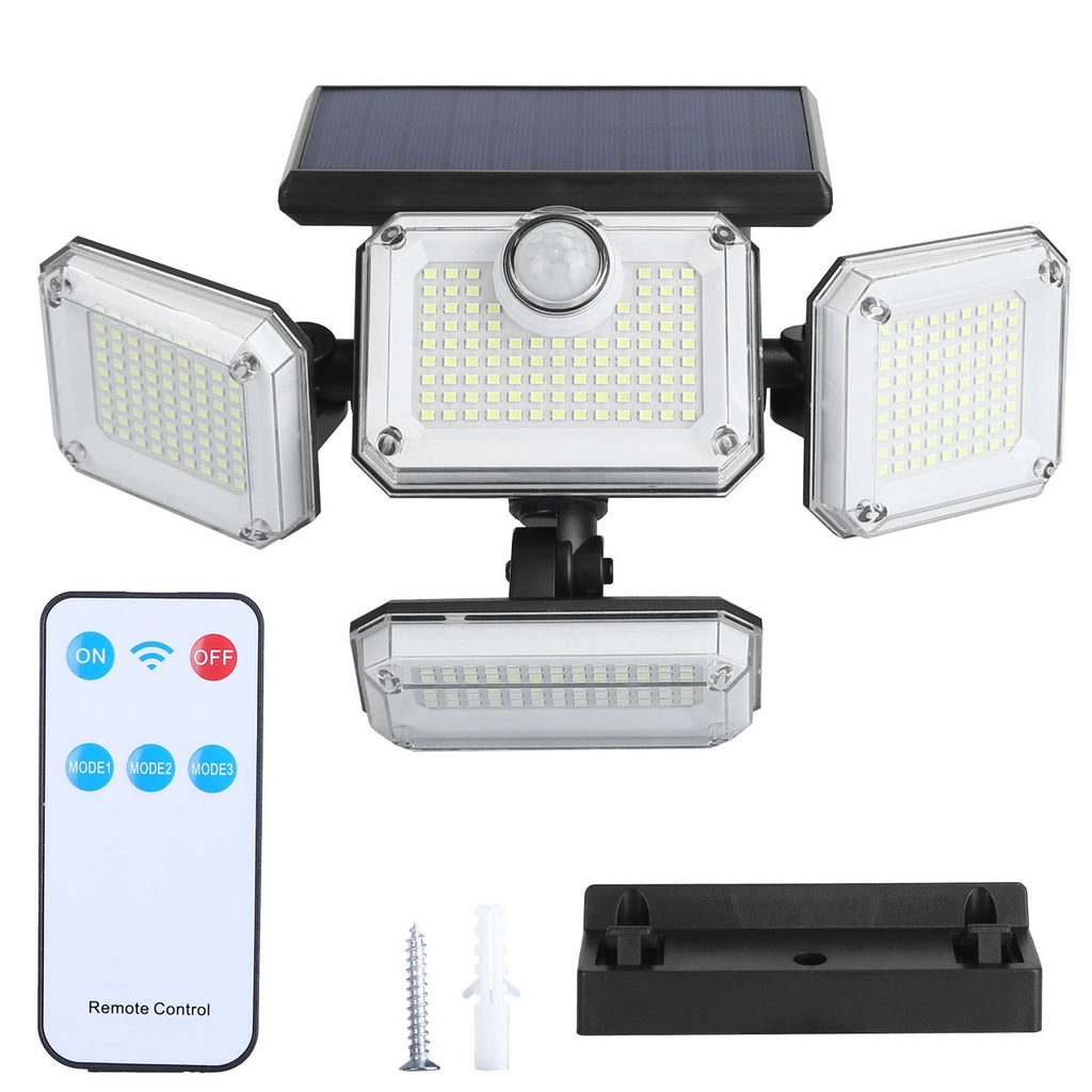 Solar Powered Wall Lights Outdoor Solar Motion Sensor Lights with 4 Adjustable Heads 333Pcs LED Beads 120° Sensing Angle Remote Control Waterproof for Yard Front Door Porch Garage