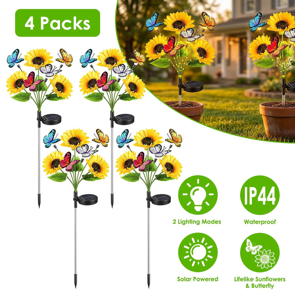 Solar Sunflower Lights Outdoor Waterproof Warm White Solar Landscape Lights with 2 Lighting Modes IP44 Decorative Solar Flower Lights for Yard Patio Pathway Lawn