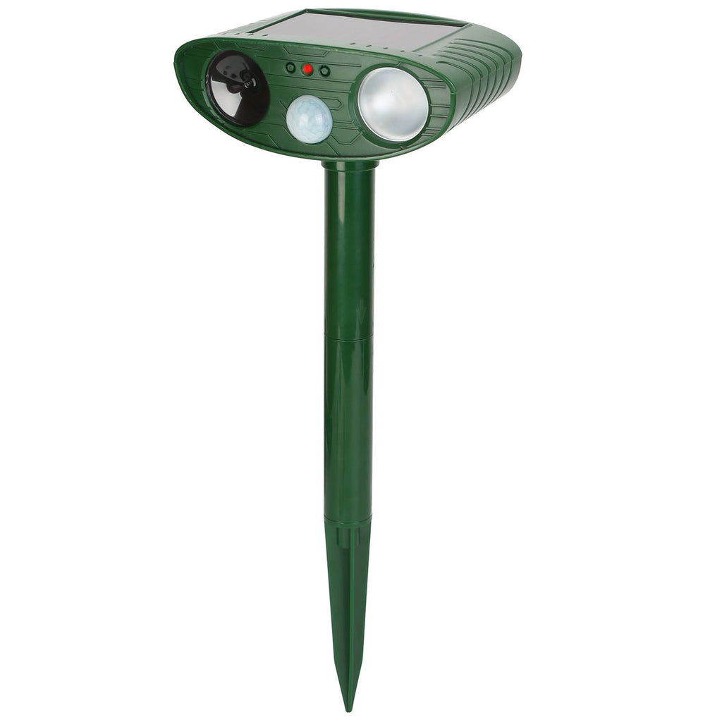 Solar Ultrasonic Animal Repeller PIR Sensor Animal Repellent Chaser with Flashing Light IPX4 Waterproof for Chasing Deer Raccoon Squirrel Rat Skunk Ra
