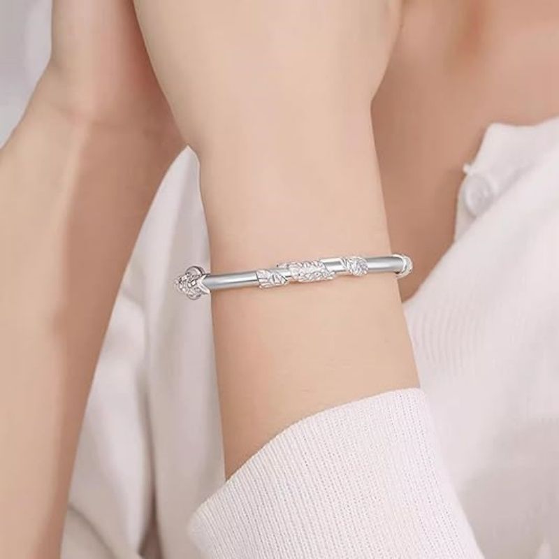 Solid 925 Sterling Silver Bracelets for Women Simple Adjustable Bangle Bracelet