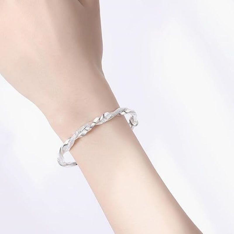 Solid 925 Sterling Silver Bracelets for Women Simple Adjustable Bangle Bracelet