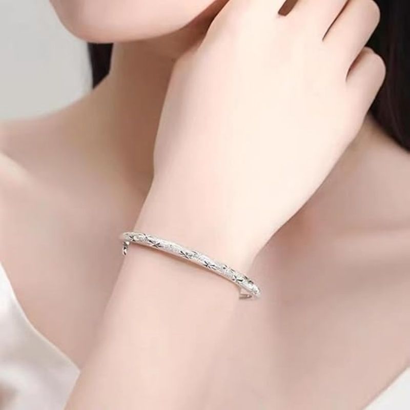Solid 925 Sterling Silver Bracelets for Women Simple Adjustable Bangle Bracelet