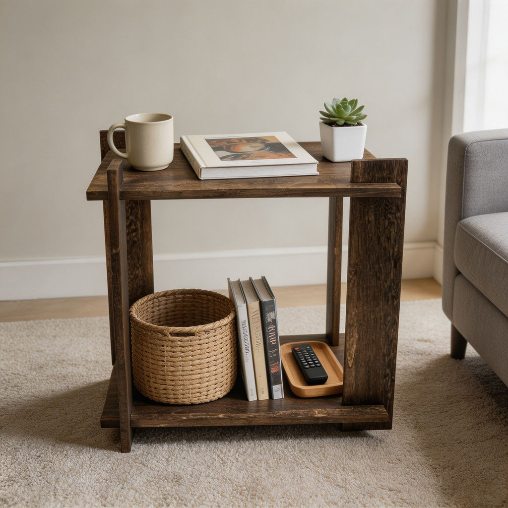 Solid Wood 2-Tier Square End Table