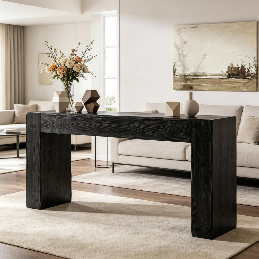 Solid Wood 63 Inch Console Table Farmhouse Sofa Foyer Entryway Table for Living Room Decor