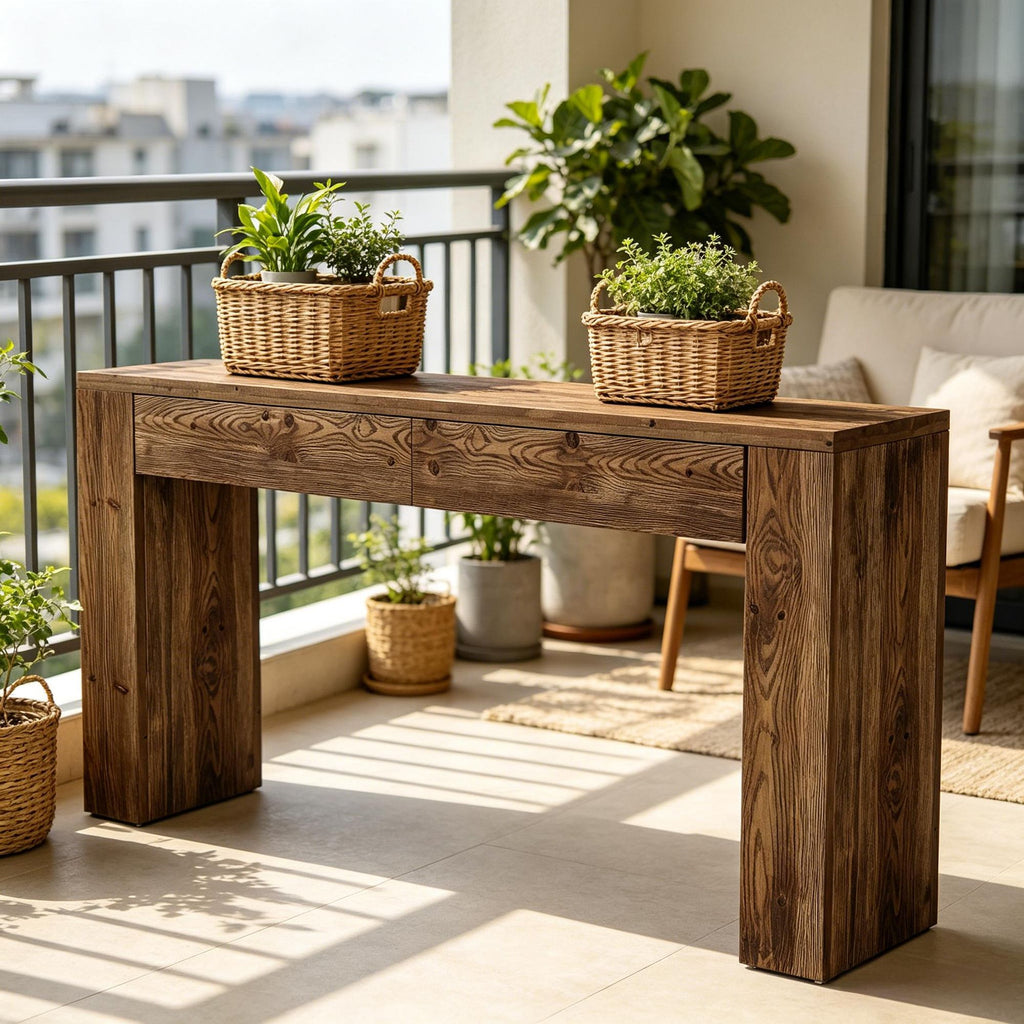 Solid Wood Console Table 63 Inch Sofa Table behind Couch with Hidden Storage Drawers Living Room Decorative Table