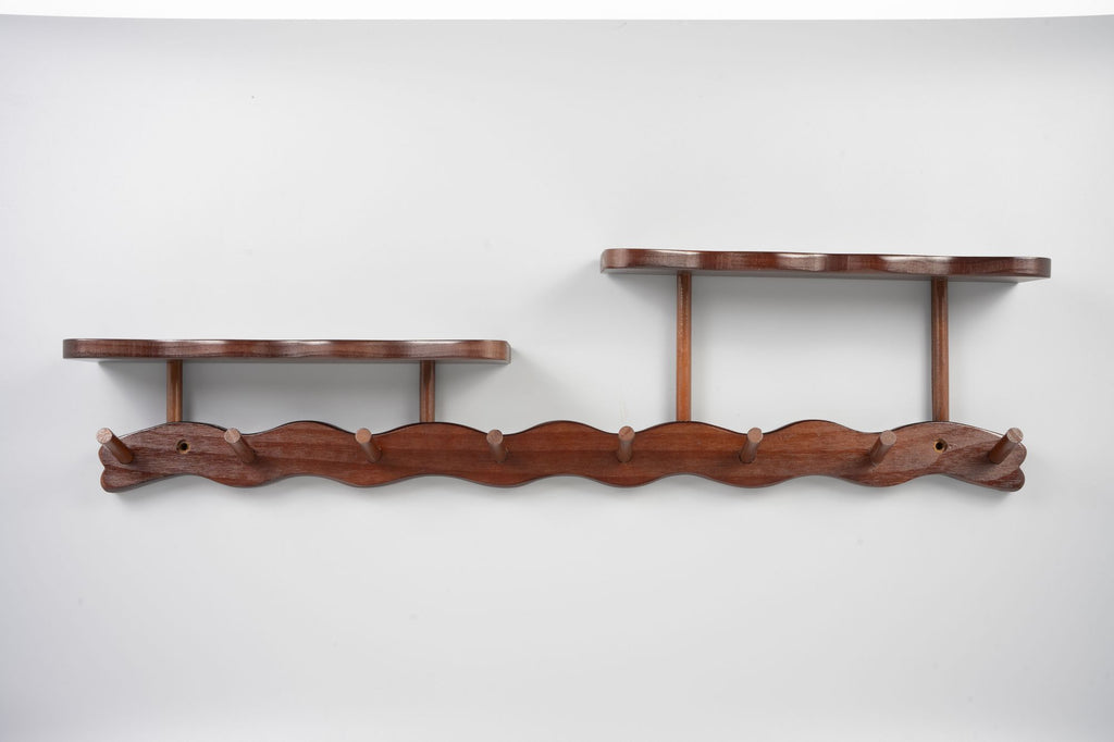 Solid Wood Entryway Coat Rack with 8 Hooks & Dual Shelves