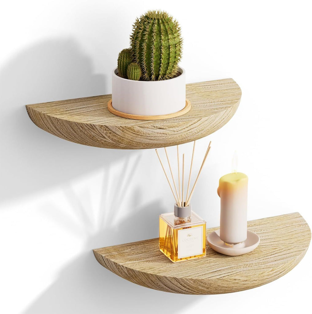Solid Wood Half Round Floating Wall Shelves | Elegant Floating Shelves, Elevate Your Space. Perfect for Living Rooms, Bathrooms, Bedrooms, Offices, Children's Rooms
