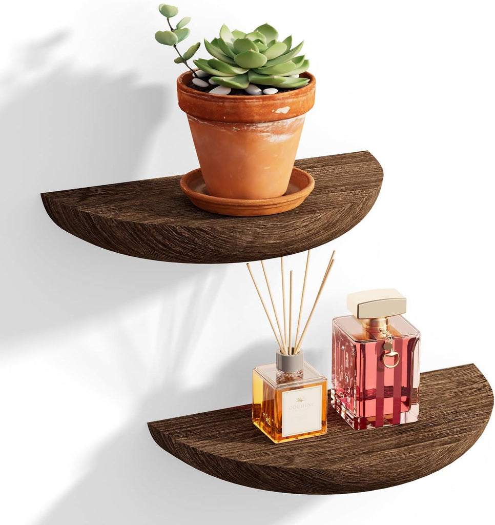 Solid Wood Half Round Floating Wall Shelves | Elegant Floating Shelves, Elevate Your Space. Perfect for Living Rooms, Bathrooms, Bedrooms, Offices, Children's Rooms