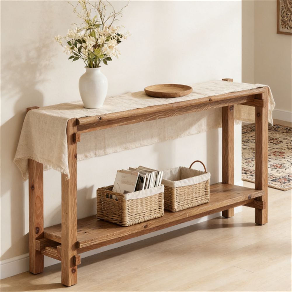 Solid wood sofa table, console table, farmhouse entrance table with storage space, easy to install