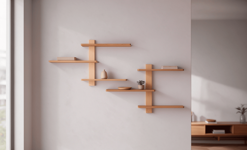 Solid Wood Wall Shelves, Set of 2, 3-Tier Floating Shelves