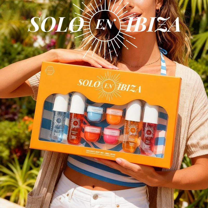 SOLO EN IBIZA 8-Piece Set, Body & Hair Fragrance Mist And Body Cream Gift Box For Men And Women, Long Lasting Fragrance, 4 Different Scent, Perfect For Holiday Gifts, Dating, Daily Life, Parties