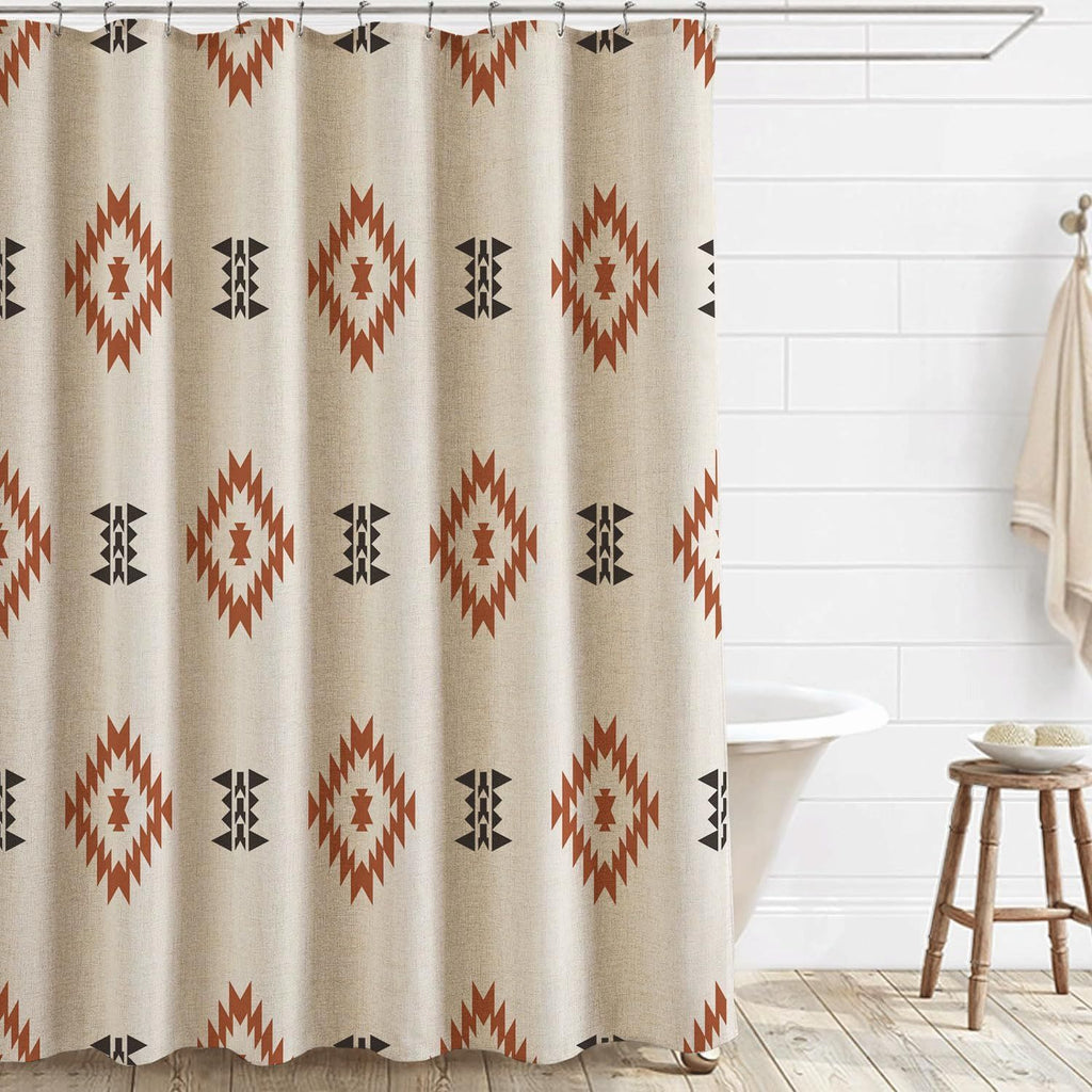 \Southwest Linen Shower Curtain Aztec Geometric Stripes Fabric Shower Curtain Set with Hooks, Boho Western Shower Curtains for Bathroom, 71x71 Bath Curtain