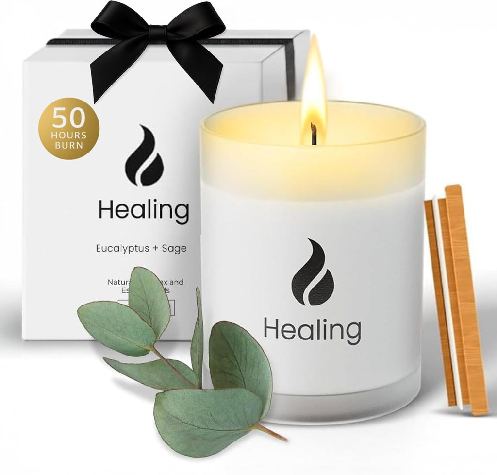 Soy Healing Candle for Cleansing, Energy Renewal | Aromatherapy with Eucalyptus, Pine, Sage & Mint | 50 Hour Burn, Meditation & Spiritual Healing Candle with Wood Lid Base, Gift Ready 8.5 oz