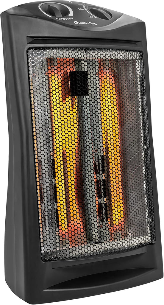 Space Heaters for Indoor Use, Portable Electric Heater, Adjustable Thermostat, Infrared Heat, Quartz Tower Space Heater with 2 Heat Settings, Bedroom Heater, Black