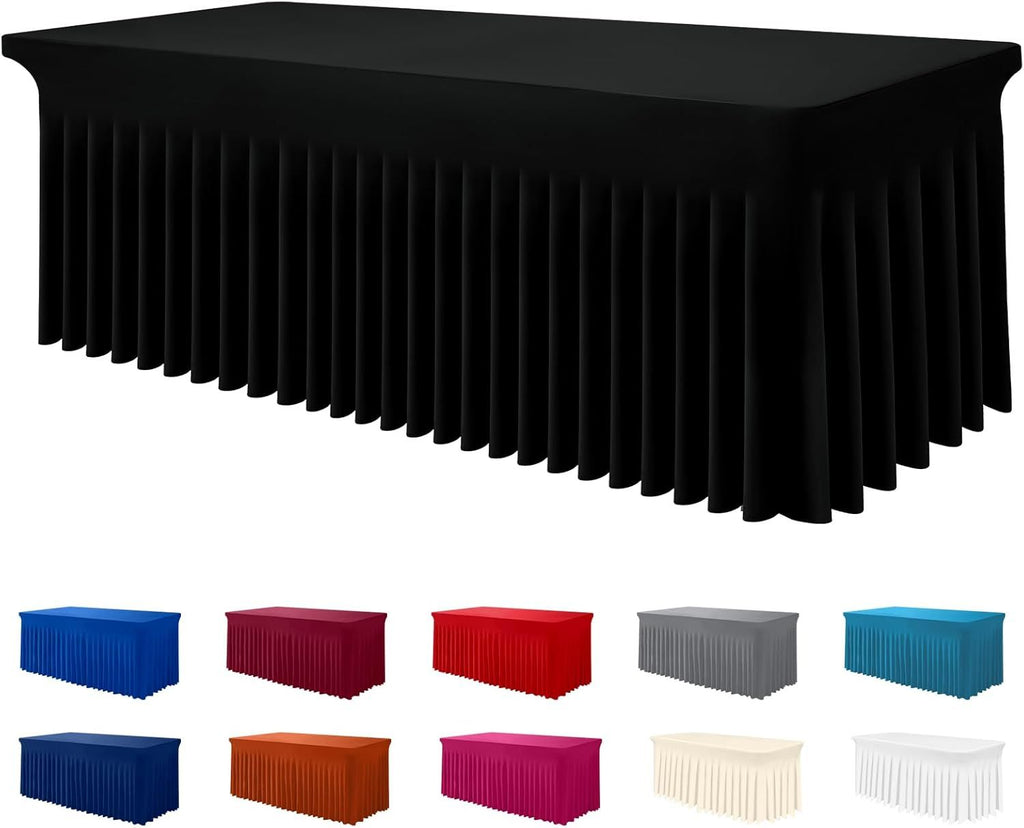 Spandex Tablecloth, Elastic Fitted Stretch Tablecloth for 6FT Rectangle Tables, Waterproof Washable Table Cover Skirt for Outdoor, Wedding, Banquet & Parties (Black, 72Lx30Wx30H Inch)