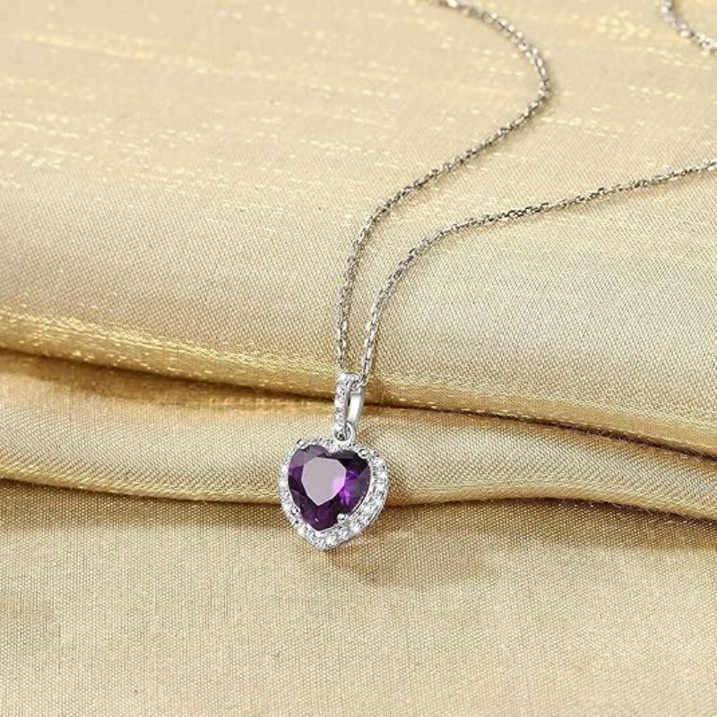 Sparkling 925 Sterling Silver Birthstone Necklaces for Women, Created Heart/Round/Teardrop/Square Crystal Solitaire Pendant Diamond Necklace, Great Birthday/Anniversary/Wedding Gifts