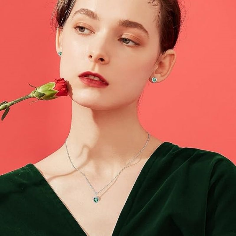 Sparkling 925 Sterling Silver Birthstone Necklaces for Women, Created Heart/Round/Teardrop/Square Crystal Solitaire Pendant Diamond Necklace, Great Birthday/Anniversary/Wedding Gifts