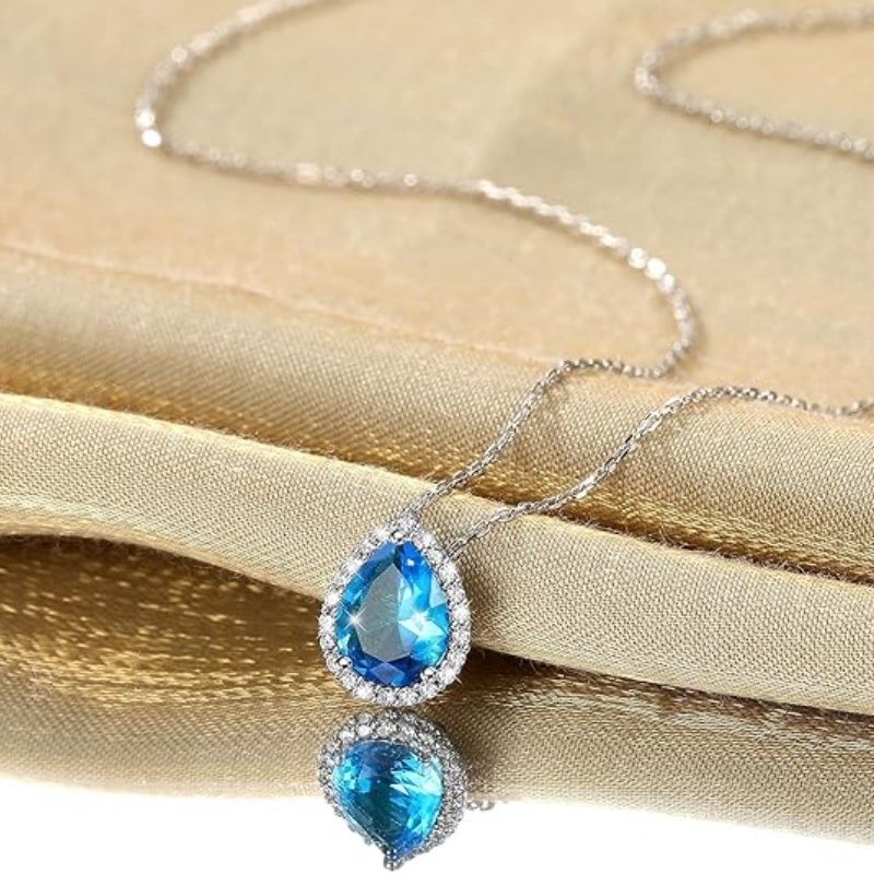 Sparkling 925 Sterling Silver Birthstone Necklaces for Women, Created Heart/Round/Teardrop/Square Crystal Solitaire Pendant Diamond Necklace, Great Birthday/Anniversary/Wedding Gifts