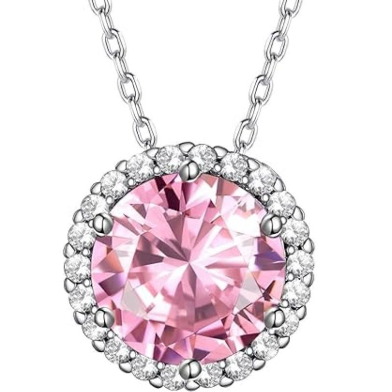Sparkling 925 Sterling Silver Birthstone Necklaces for Women, Created Heart/Round/Teardrop/Square Crystal Solitaire Pendant Diamond Necklace, Great Birthday/Anniversary/Wedding Gifts