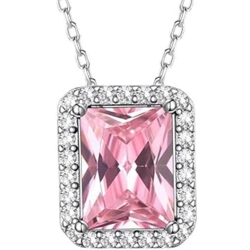 Sparkling 925 Sterling Silver Birthstone Necklaces for Women, Created Heart/Round/Teardrop/Square Crystal Solitaire Pendant Diamond Necklace, Great Birthday/Anniversary/Wedding Gifts