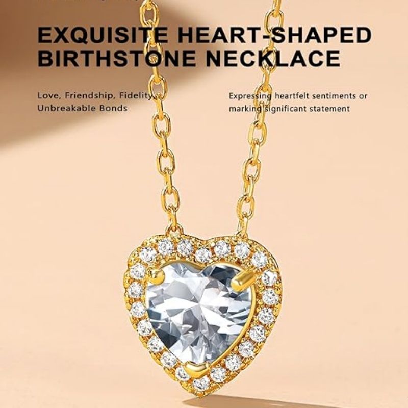 Sparkling 925 Sterling Silver Birthstone Necklaces for Women, Created Heart/Round/Teardrop/Square Crystal Solitaire Pendant Diamond Necklace, Great Birthday/Anniversary/Wedding Gifts