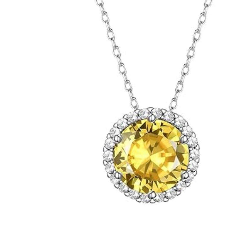 Sparkling 925 Sterling Silver Birthstone Necklaces for Women, Created Heart/Round/Teardrop/Square Crystal Solitaire Pendant Diamond Necklace, Great Birthday/Anniversary/Wedding Gifts