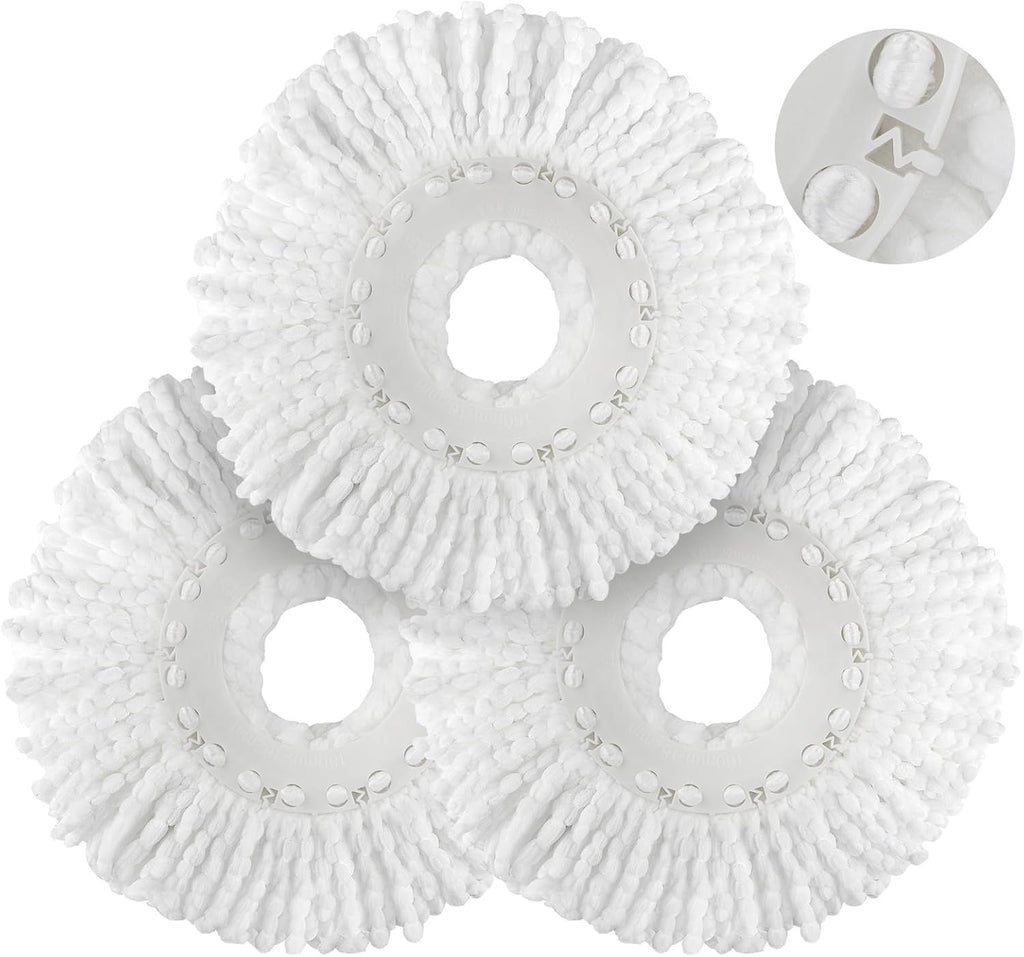 Spin Mop Replacement Head for Hurricane 360° Spin Mop Systems, Microfiber Spin Mop Head, Round Shape Standard Universal Size Magic Mop Refill, 3 Pack