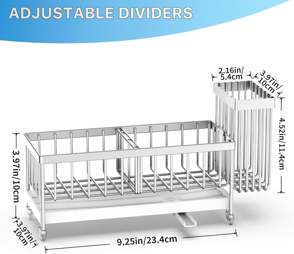 Sponge Holder for Kitchen Sink, Sink Caddy Organizer with High Brush Holder, Kitchen Countertop Organizers and Storage Essentials, Rustproof 304 Stainless Steel (Silver, 9.25″)