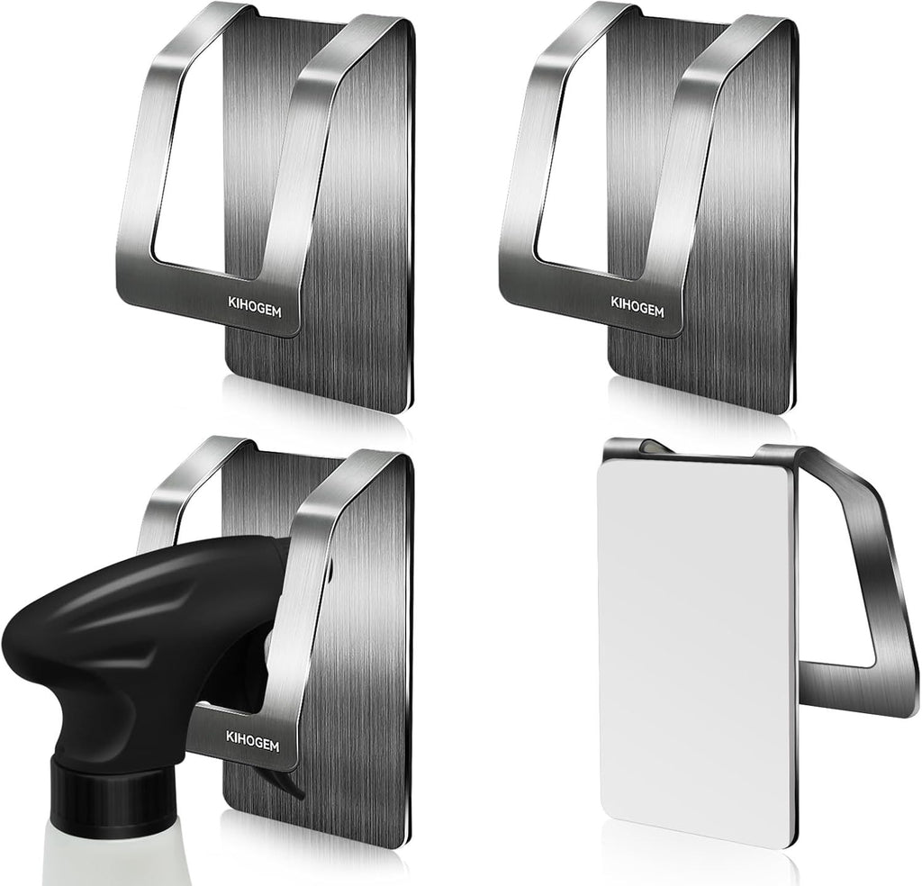 Spray Bottle Hanger, Adhesive Spray Bottle Hook Stainless Steel Spray Bottle Holder Wall Mount Non Drilling for Cabinet, Kitchen or Under Sink (4pcs)