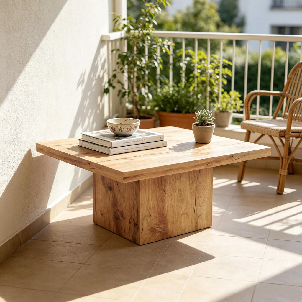 Square Coffee Table Light Brown Center Table with 1.6" Thick Tabletop for Living Room Decorative Modern Simple Style