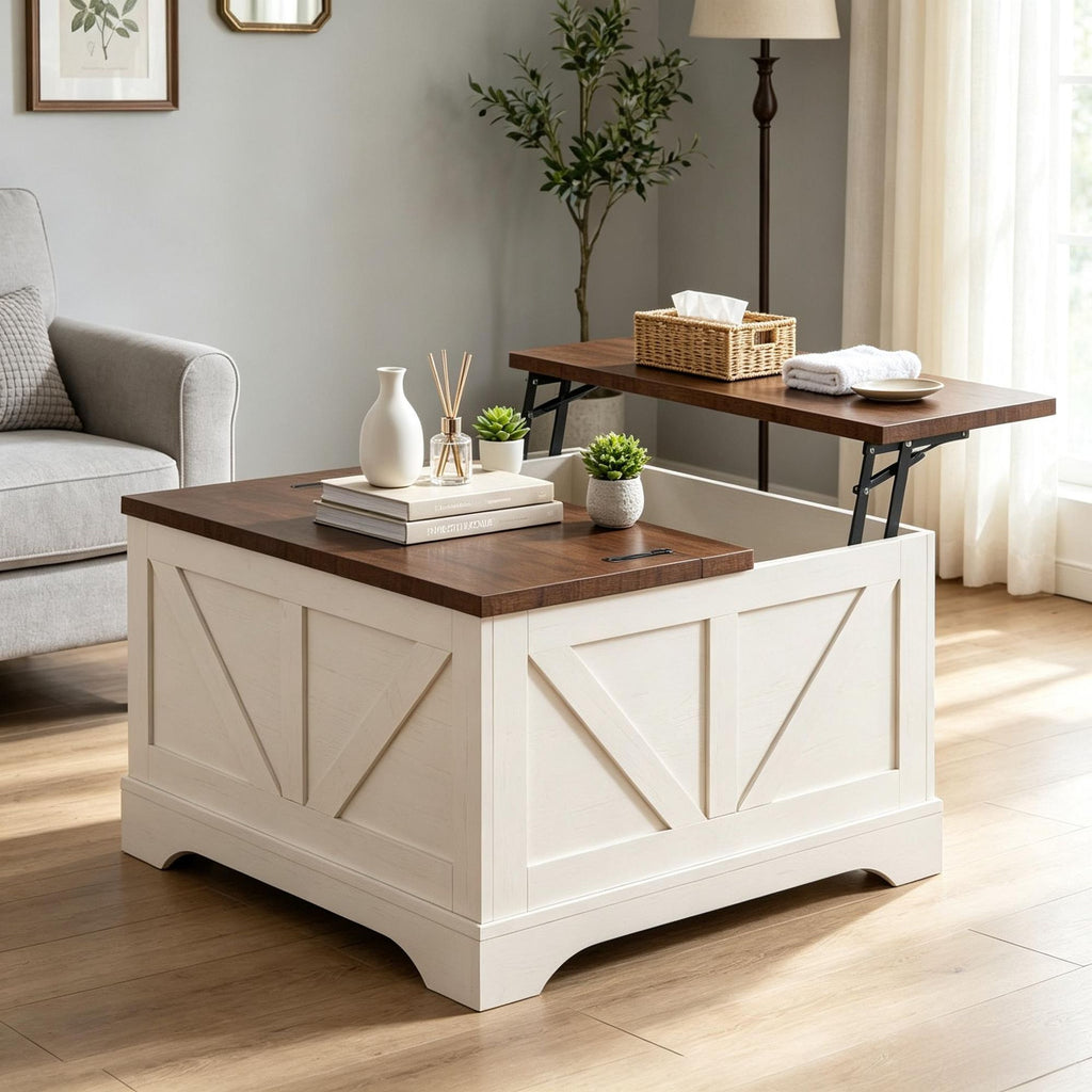 Square Coffee Table with Lifting Top And Hidden  Compartment