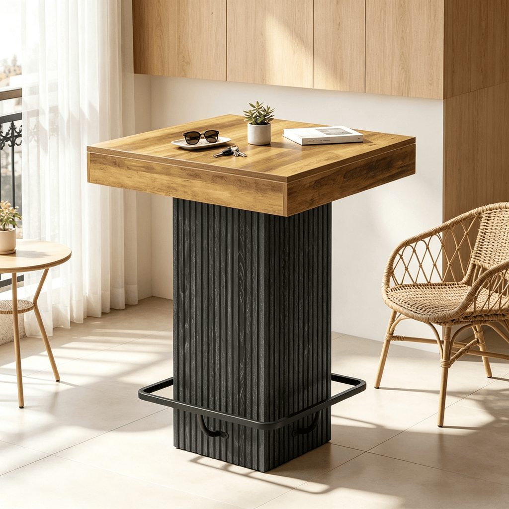 Square Dining Table Counter Height with Metal Footrest 31.5 Inch Bar Table Kitchen Table Bar Table with Metal Footrest
