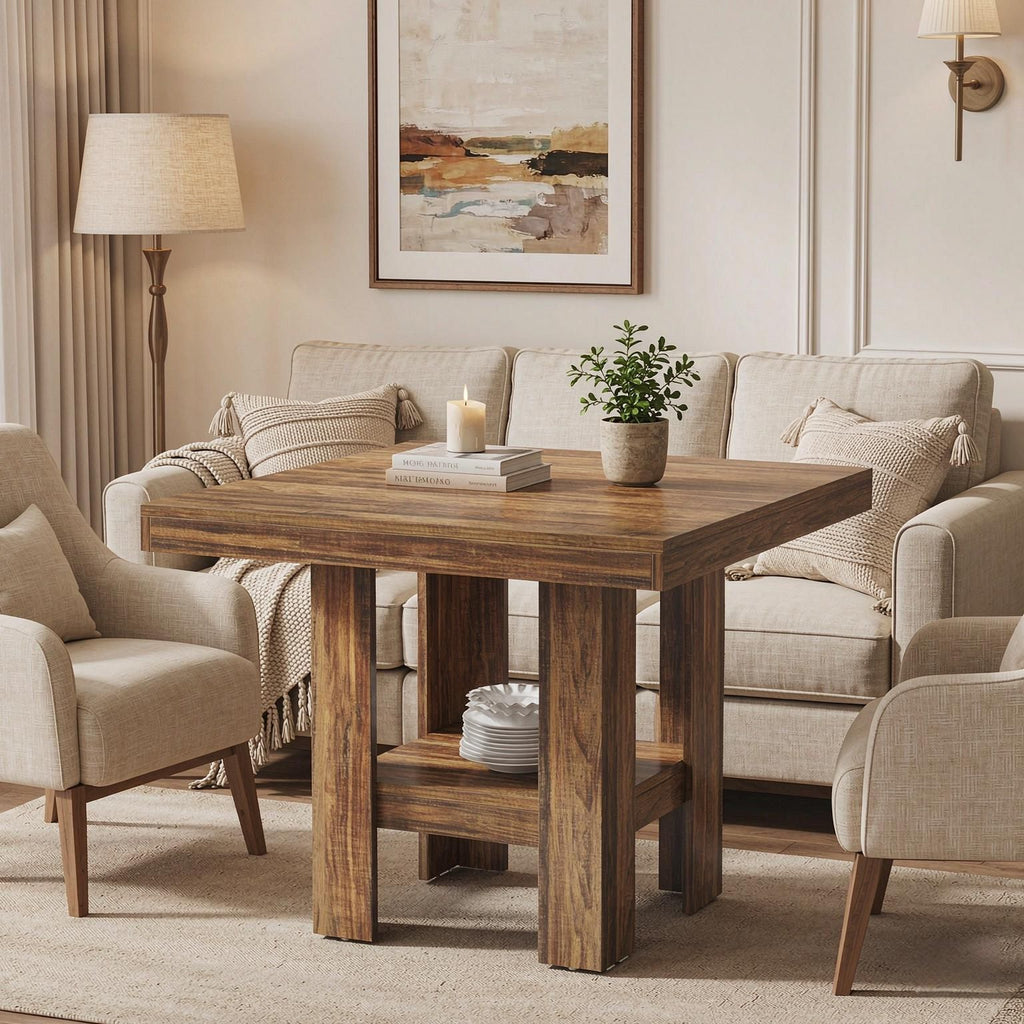 Square Kitchen Dining Table with Shelf Storage for 4