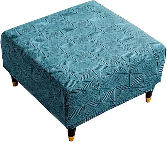 Square Ottoman Cover, Soft Knitted Jacquard Cover for Ottoman Square, Living Room Storage Stool Ottoman Cover Footstool Protection (Dark Green, Small)