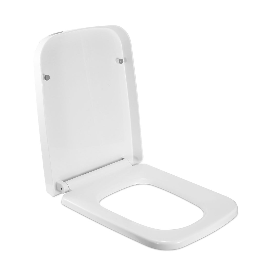 Square Toilet Seat with Grip Tight Seat Bumpers Heavy Duty Quiet Close Quick Release Easy Cleaning