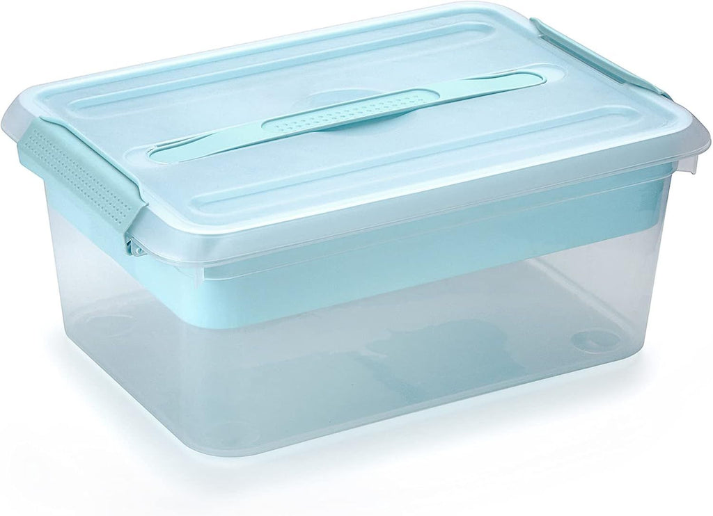 Stack & Carry Box, Clear Plastic Storage Container Stackable Home Utility Box with Removable Tray Multi-Purpose Storage Bin for Organizing Stationery, Sewing, Art Craft Supplies(Blue)