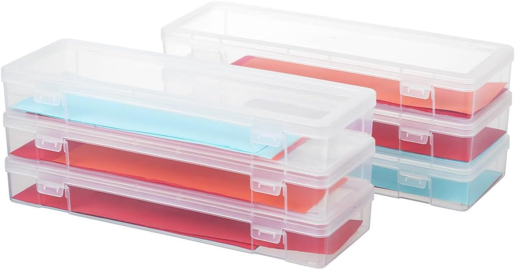 Stackable Plastic Clear Storage Box Containers with Latching Lid - Art Craft Supply Organizer Storage Containers for Pencil Box, Crayon, Beads, Jewelry (6 Pack Large -Clear)